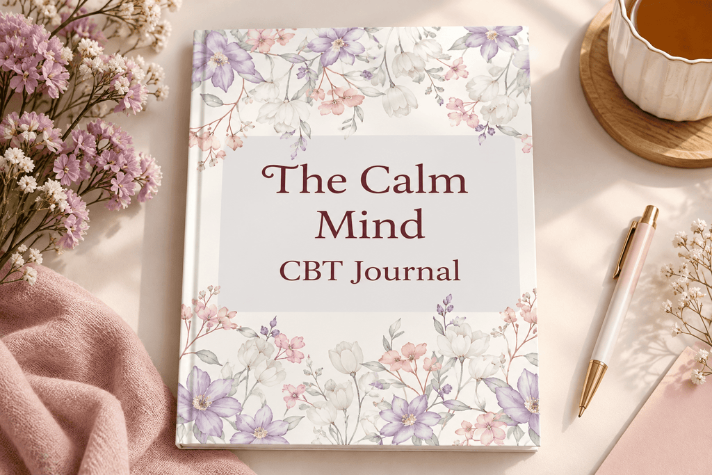 What If Your Thoughts Aren't Telling You the Whole Story? 2 Calm Mind CBT Journal Floral Flat Lay 1